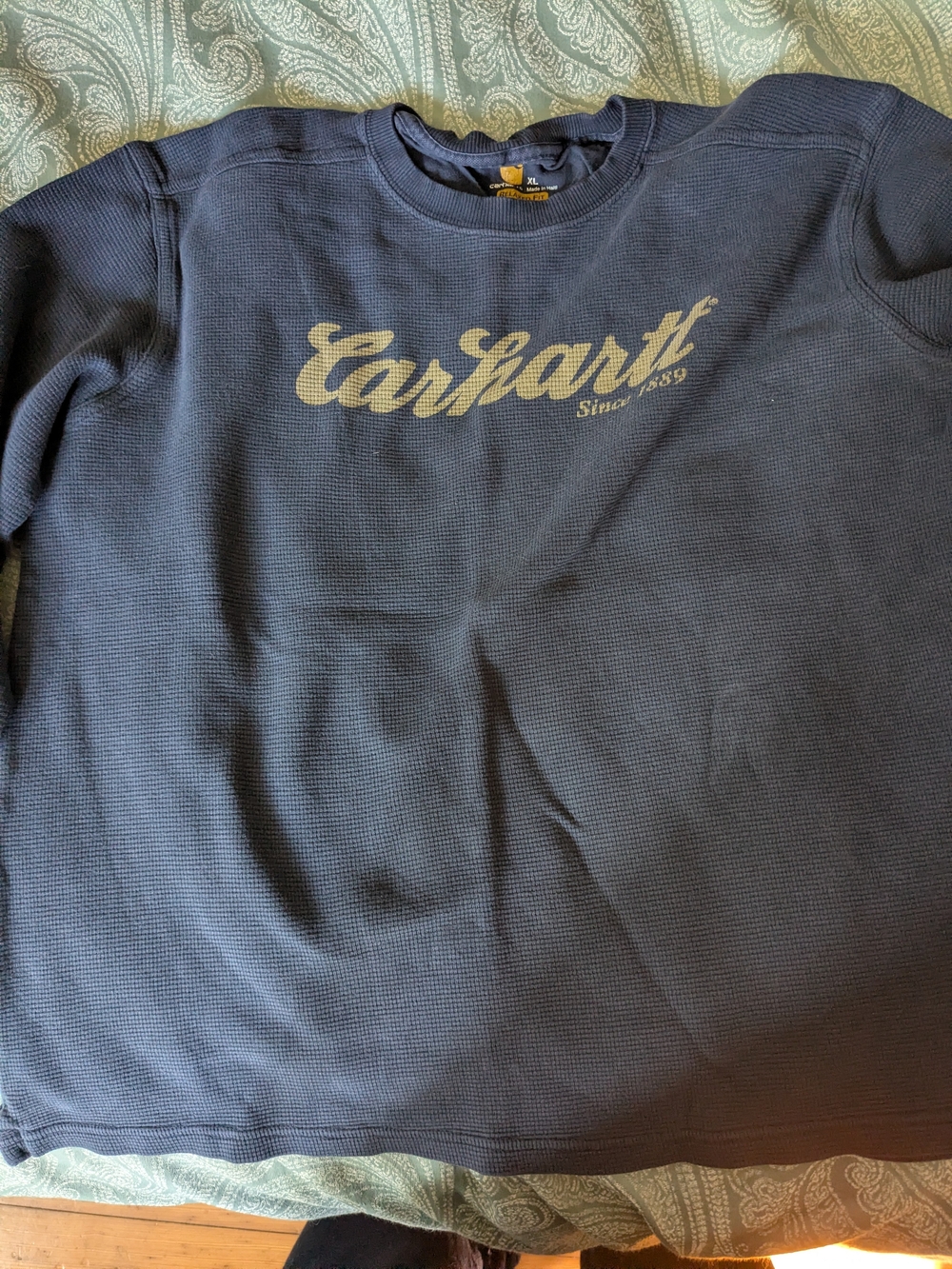 Carhartt Navy Waffle Crewneck Sweatshirt with Script Logo